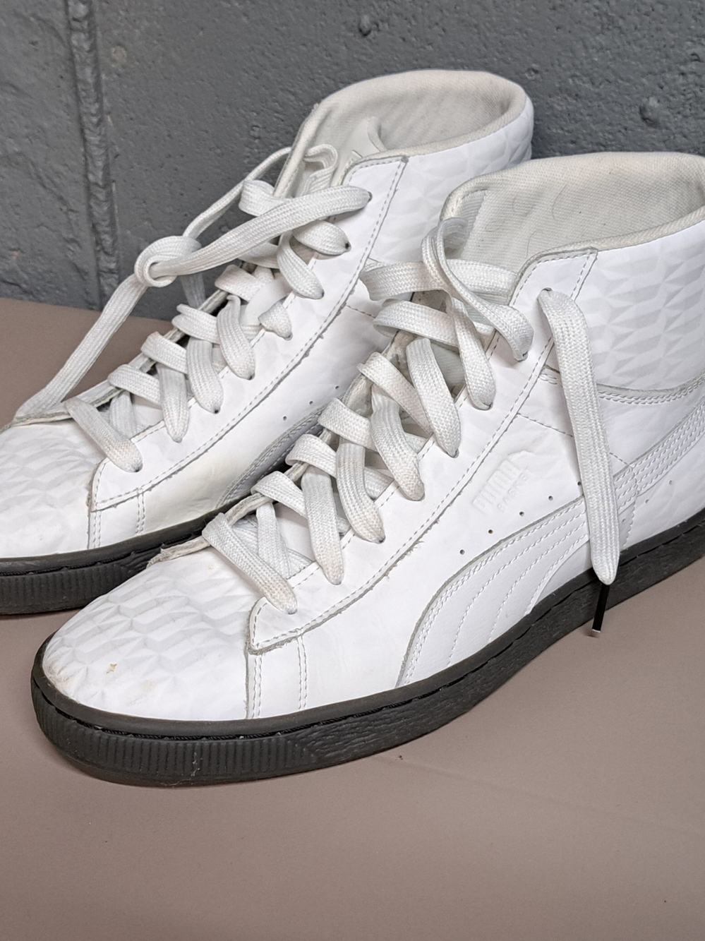 Puma White High-Top Sneakers with Black Outsoles